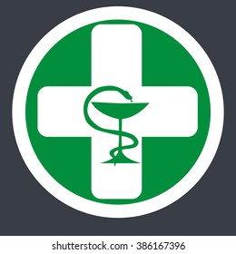 Pharmacy badge in the circle on a gray background