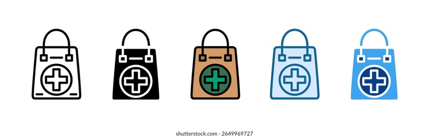 Conjunto de ícones do saco da farmácia Coleção de estilos múltiplos
