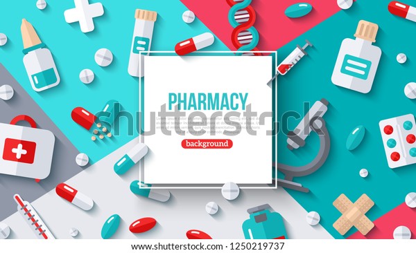 Pharmacy Banner Square Frame Flat Icons Stock Vector (Royalty Free ...