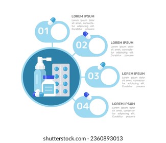 Pharmacy blue infographic chart design template. Medication for patients. Abstract vector infochart with blank copy spaces. Instructional graphics with 4 step sequence. Visual data presentation