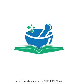 Pharmacy book vector logo design. Medical study logo design concept.