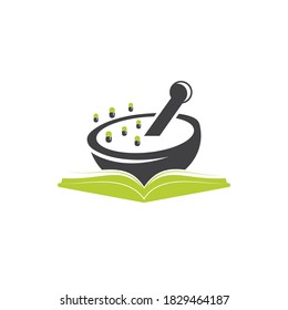 Diseño del logo vectorial del libro de farmacia. Concepto de diseño del logotipo del estudio médico.	
