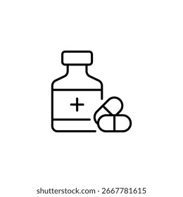 Botella de farmacia con cápsulas Simple Outline Healthcare Concept Dibujo