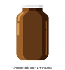 Pharmacy of brown glass bottle with cap for medicine, syrup, pills, tabs, drugs, ointment and cream. Template mockup jar packaging design. Vector illustration isolated