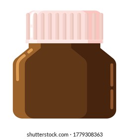 Pharmacy of brown glass bottle with screw cap for medicine, syrup, pills, tabs, drugs, ointment and cream. Template mockup jar packaging design. Vector illustration isolated