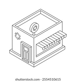 Pharmacy building icon indicating drugstores or medicine suppliers