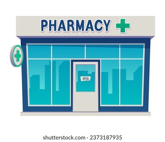 Pharmacy building illustration on white background