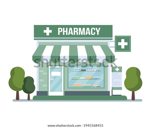 Pharmacy Building Isolated On White Background Stock Vector (Royalty ...