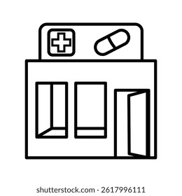 Pharmacy Building Line Icon vector illustration, pictogram isolated on white background. color editable