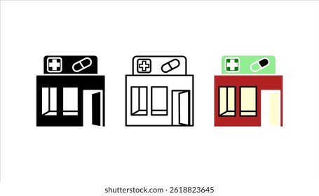 Pharmacy Building Line Icon vector illustration, pictogram isolated on white background. color editable