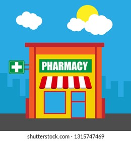 pharmacy building.flat design - pharmacy icon
