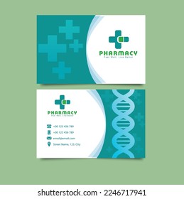 Pharmacy business card template flat medical cross gene curves sketch