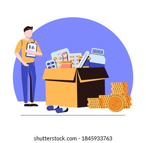 Pharmacy business with medical drug pills for disease tiny persons concept. Healthcare industry as prescription, vaccines and capsule producer vector illustration. Abstract hospital and nurse scene.