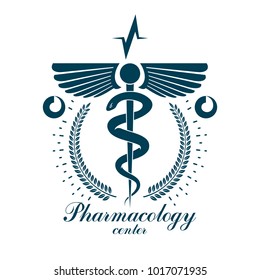 Pharmacy Caduceus vector icon, medical corporate logo for use in rehabilitation or pharmacology business.