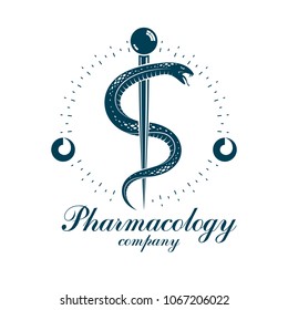 Pharmacy Caduceus vector icon, medical corporate logo for use in rehabilitation or pharmacology business.