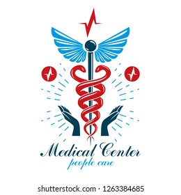 Pharmacy Caduceus vector icon, medical corporate logo for use in rehabilitation or pharmacology business.