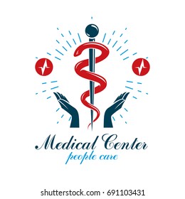 Pharmacy Caduceus vector icon, medical corporate logo for use in rehabilitation or pharmacology business.