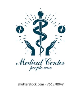 Pharmacy Caduceus vector icon, medical corporate logo for use in rehabilitation or pharmacology business.