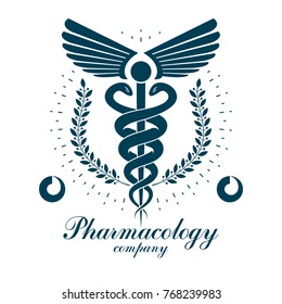 Pharmacy Caduceus vector icon, medical corporate logo for use in rehabilitation or pharmacology business.