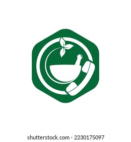 Pharmacy call vector logo design template. Pharmacy sign with phone call emergency logo icon vector template.