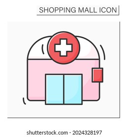 Pharmacy Color Icon. Conventional Prescription Filling, Compounding, Medical Equipment, Home Delivery Services. Shopping Mall Concept. Isolated Vector Illustration