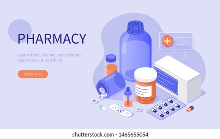 Pharmacy concept banner. Vector medical illustrations. 