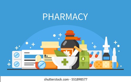 Pharmacy concept banner. Vector medical illustrations. 
