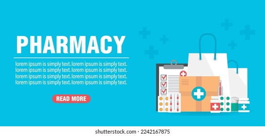 Pharmacy concept design flat banner. Vector illustration