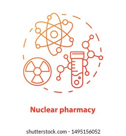 Pharmacy concept icon. Nuclear medication idea thin line illustration. Radioactive element research. Chemotherapy and radioactive drugs. Vector isolated outline drawing