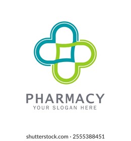 Pharmacy concept logo vector design with eco cross shape. Medical Clinic Logotype