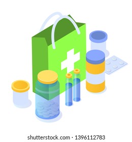 Pharmacy concept. Medicine icon flat isometric vector illustration
