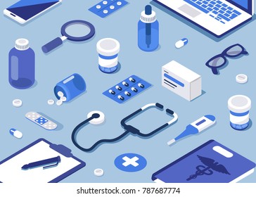 
Pharmacy concept. Modern 3d isometry image. Flat style isometric vector illustration.