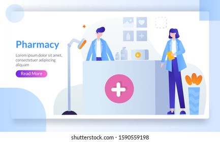 Pharmacy concept, pharmacist checking drug for patient, filling prescription in pharmacy, Corona virus vaccine, virus infections prevention methods, covid-19,  landing page template