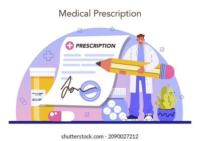 Pharmacy concept. Pharmacist selling drugs in bottle and box for disease treatment. Healthcare and medical treatment concept. Isolated vector illustration