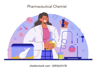 Pharmacy concept. Pharmacist selling drugs in bottle and box for disease treatment. Healthcare and medical treatment concept. Isolated vector illustration