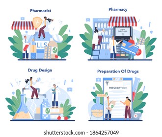 Pharmacy Concept Pharmacist Selling Drugs Bottle Stock Vector (Royalty ...