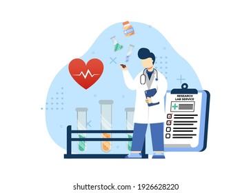 Pharmacy concept vector illustration. Research Lab Service. independent medical lab service, medical laboratory, health test. character cartoon Illustration flat style.