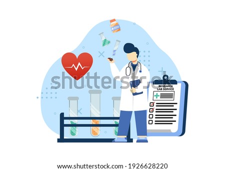 Pharmacy concept vector illustration. Research Lab Service. independent medical lab service, medical laboratory, health test. character cartoon Illustration flat style.