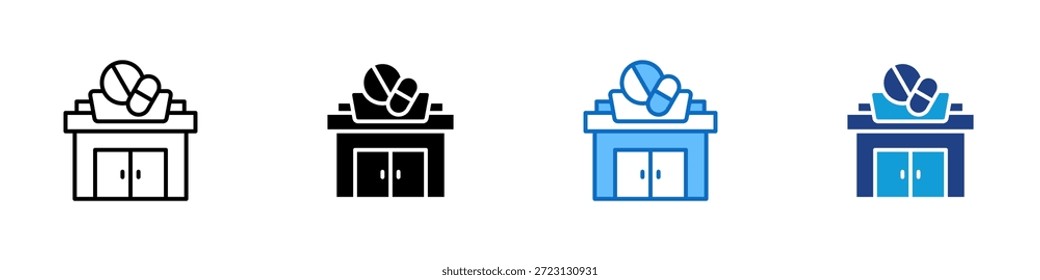Apotheke Counter Multiple Style Icon Design Vektor - Krankenhaus Apotheke Zähler, die Medikamentenverteilung, Rezepte und klinische Dienstleistungen