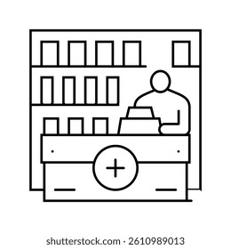 pharmacy counter pharmacist line icon vector. pharmacy counter pharmacist sign. isolated contour symbol black illustration