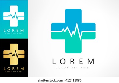 pharmacy cross and Heartbeat electrocardiograph icon vector