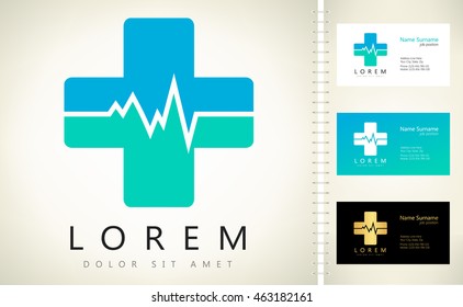 pharmacy cross and Heartbeat electrocardiograph logo