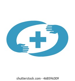 Pharmacy cross icon. Isolated cross in the arms in vector.