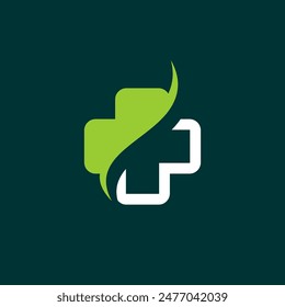 Pharmacy cross plus logo leaf health care icon vector