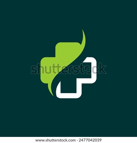 Pharmacy cross plus logo leaf health care icon vector