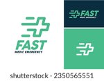 Pharmacy Cross with Speed Motion Move for Hospital Fast Aid Medical Emergency logo design
