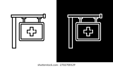 Diseño de conjunto de iconos blancos cruzados de farmacia