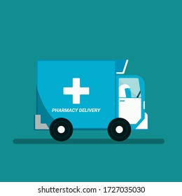 Pharmacy Delivery Truck. Flat Illustration EPS.10