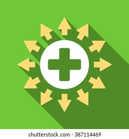 Pharmacy Distribution long shadow vector icon. Style is a flat symbol with rounded angles on a green square symbol.