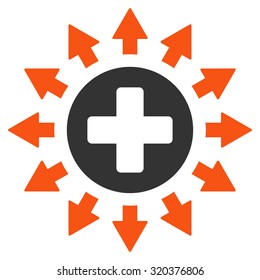 Pharmacy Distribution vector icon. Style is bicolor flat symbol, orange and gray colors, rounded angles, white background.